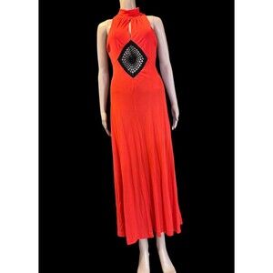 Vintage Mr Boots Limited Edition Sleeveless Halter Maxi Dress Red 60s 70s READ
